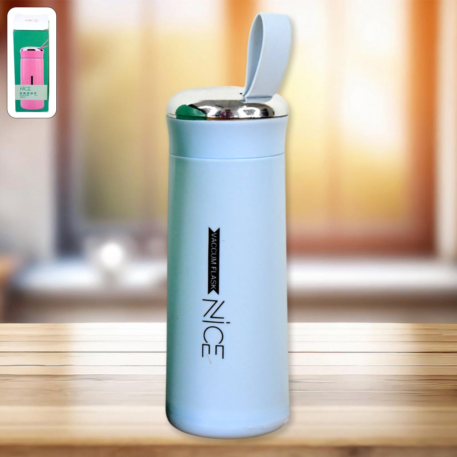 Water bottle 400ml leak proof, glass water bottle with daily water intake for gym and children, Nice Bottle (1 pc / Light Blue Color)