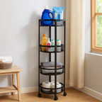 4-Layer Round Metal Folding Storage Trolley with Mesh Baskets and Wheels – Multi-Purpose Organizer Rack (1 Pc)