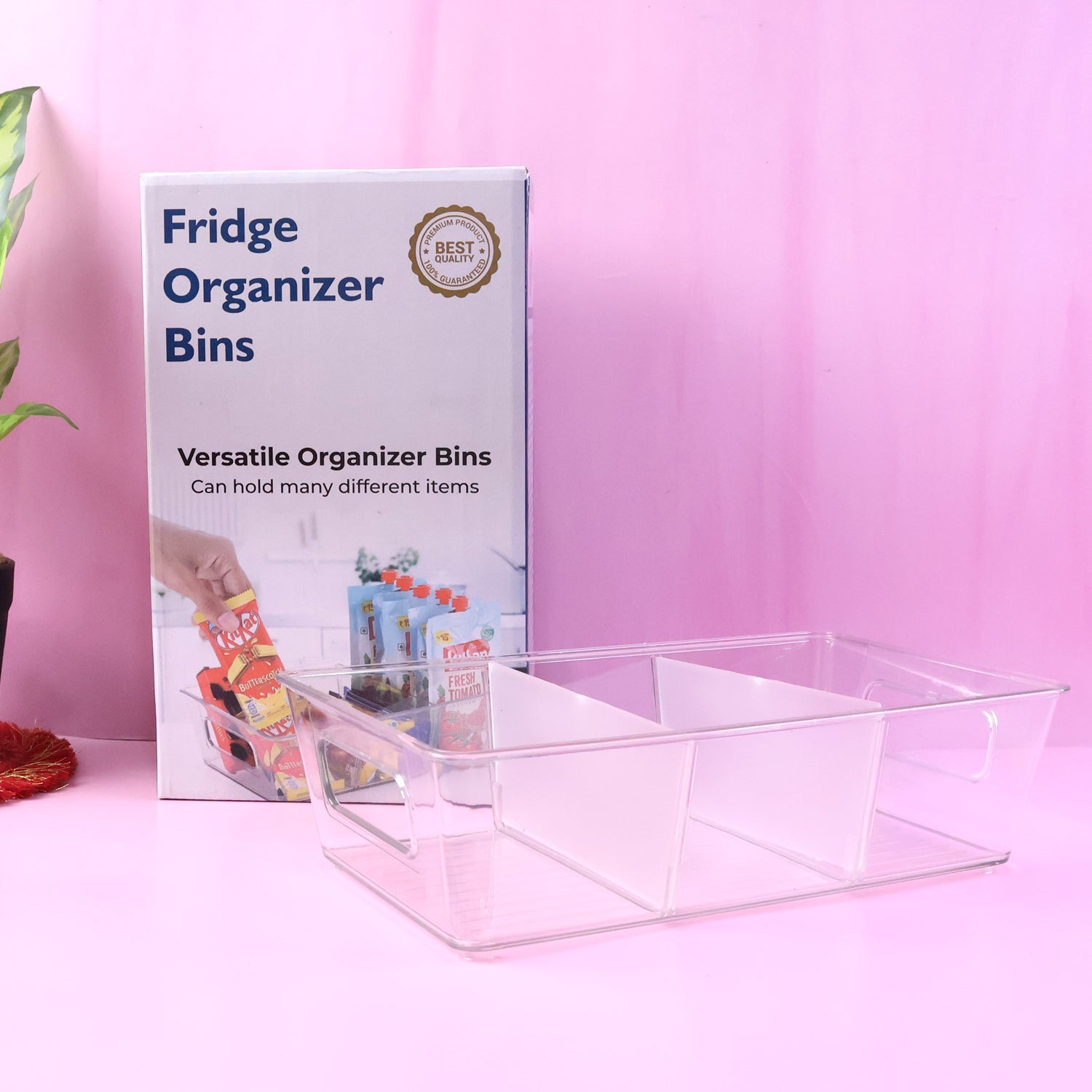 Plastic Refrigerator Organizer Bins, 1 Stackable Fridge Organizers with Handle, Clear Organizing Food Fruit Vegetables Pantry Storage Bins for Freezer kitchen Cabinet Organization and Storage (1 Pc Mix Color)