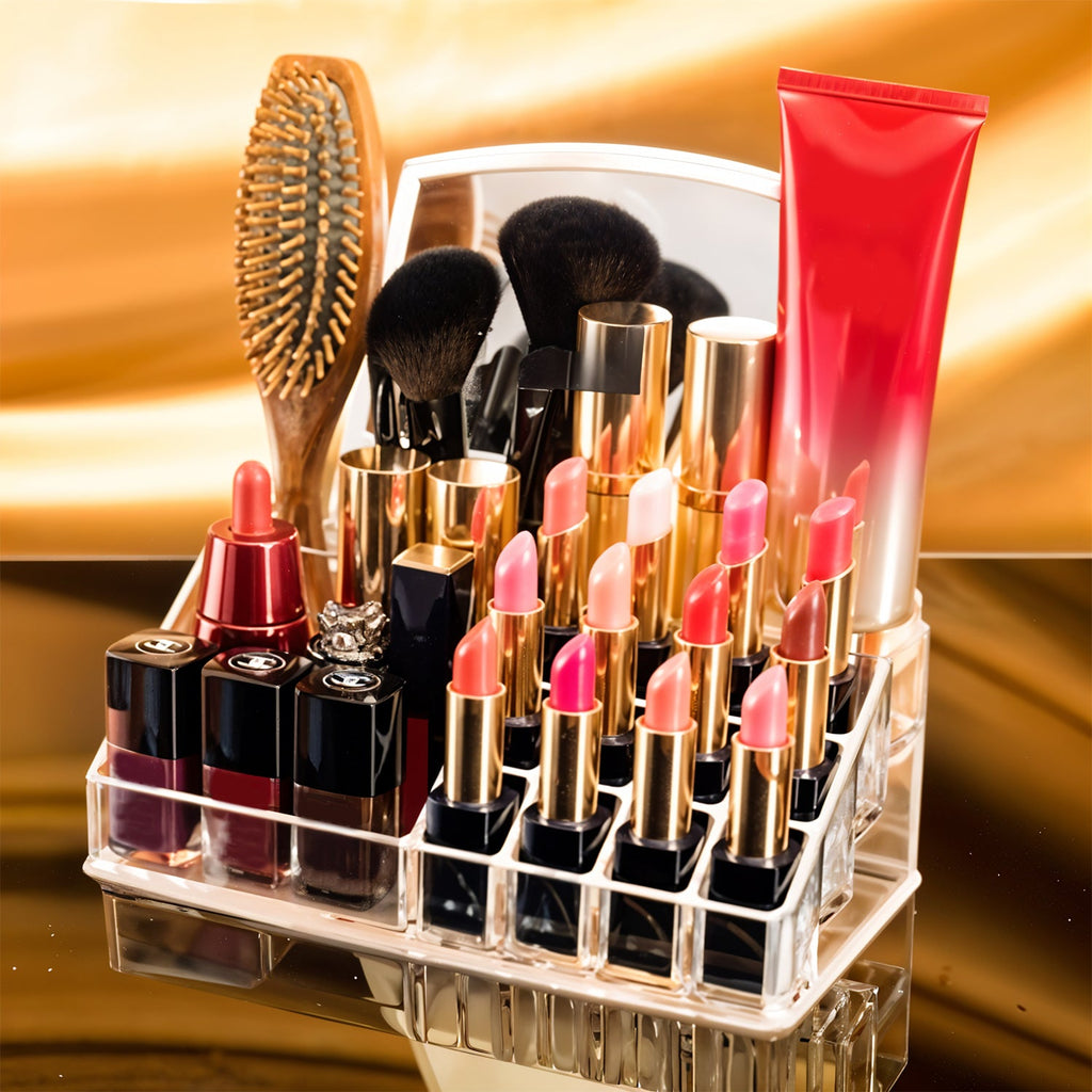 16 Compartment Cosmetic Makeup Jewellery Lipstick Storage Organiser Box, Cosmetic Storage Box Make-up Lipstick Organizer / Lipstick Holder Case  Transparent