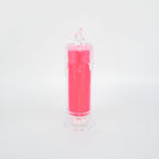 Detailed view of red LED flameless candle, highlighting its flickering light effect.