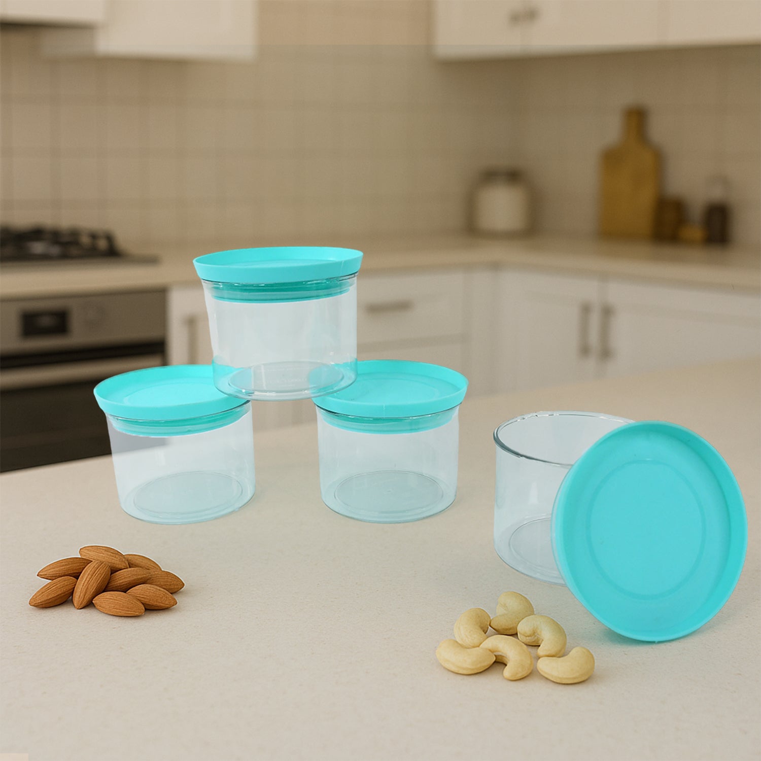 Airtight Container Jar 4 Pc Set With Stylish Tray for Kitchen Unbreakable Jar Set for Multipurpose Storage ( Mukhwas Dani )