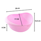 Kitchen strainer bowl, ideal for draining and storing grains like rice.