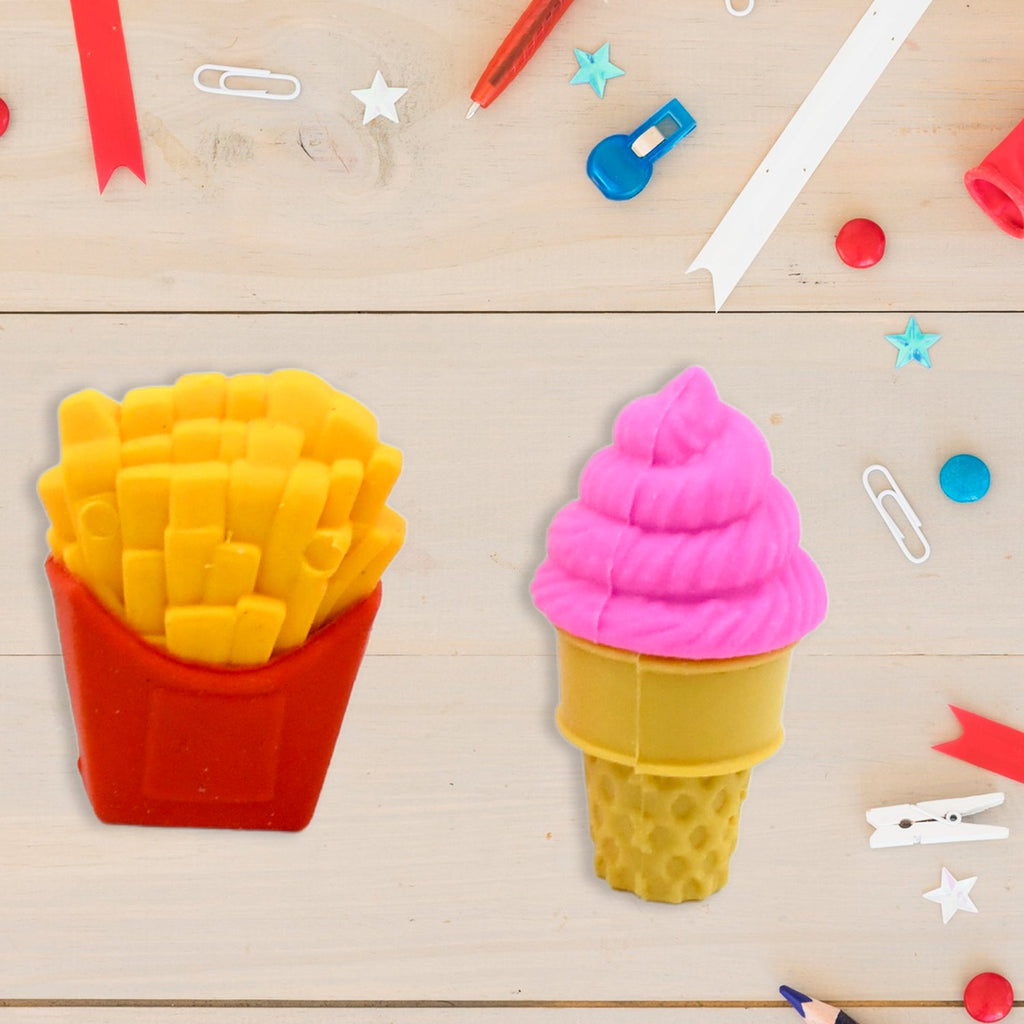 3D Food Fancy & Colorful Erasers – Cute Novelty Eraser Set for Kids & School Prize (1 Set / Mix Design & Color)