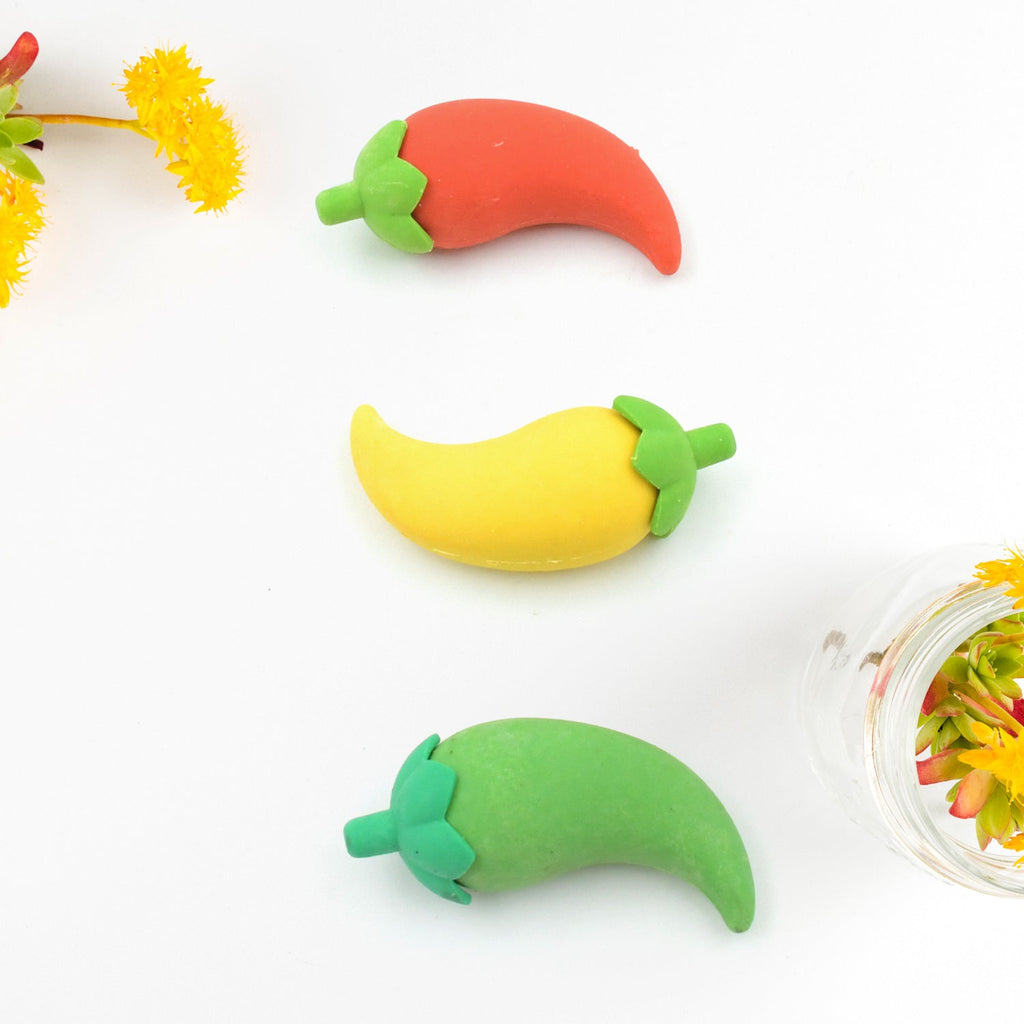 3D Fancy Colorful Chili Shape Erasers – Mini Novelty Eraser Set (3 Pc)