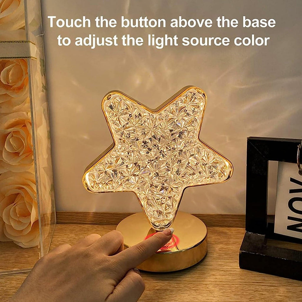 Star Crystal Diamond Touch Lamp – USB Rechargeable, 3-Way Dimmable