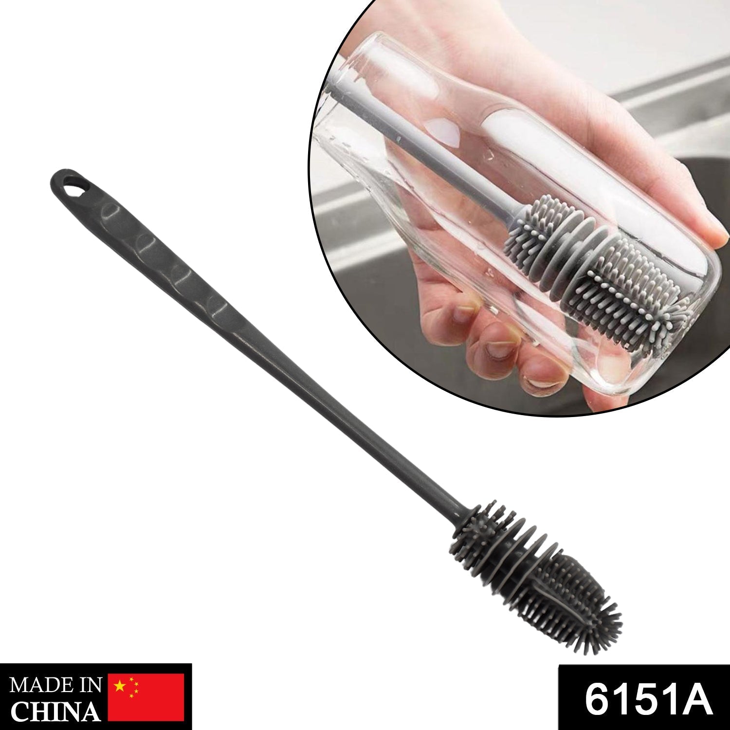 Flexible bottle brush for food-safe cleaning.