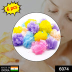 Shower pouf sponges, 6 pieces, perfect for exfoliating and cleansing.
