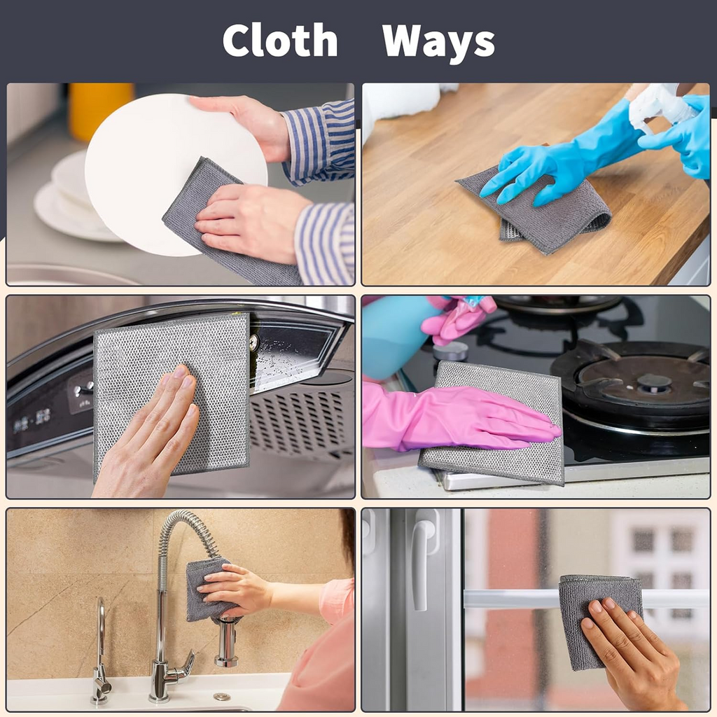 Double-Sided Microfiber Cloth & Stainless Steel Scrubber – Non-Scratch Wire (1 Pc, 20x20 cm)