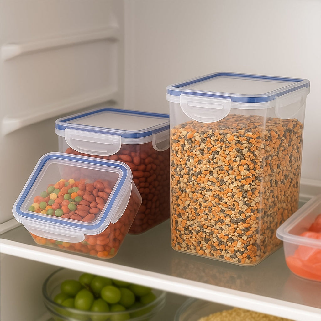 Classics Rectangular Plastic Airtight Food Storage Containers with Leak Proof Locking Lid Storage container set of 3 Pc( Approx Capacity 500ml,1000ml,1500ml, Transparent)