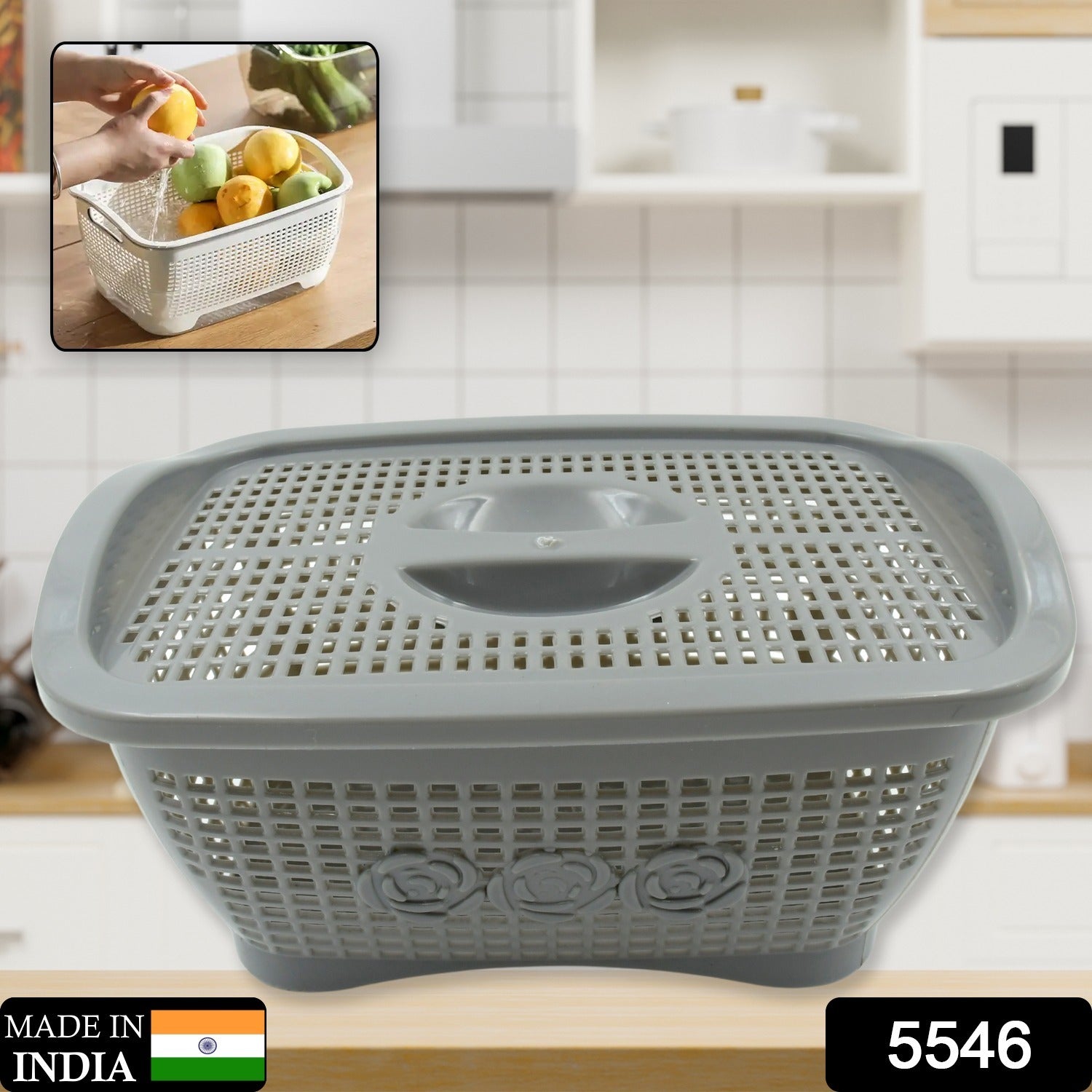 Multipurposes Plastic Basket, Organizer for Kitchen, Countertop, Cabinet, Bathroom with Lid, Plastic Storage Basket For Store Fruits, Vegetables, Magazines, Cosmetics, Stationary (1 Pc / Mix Color )