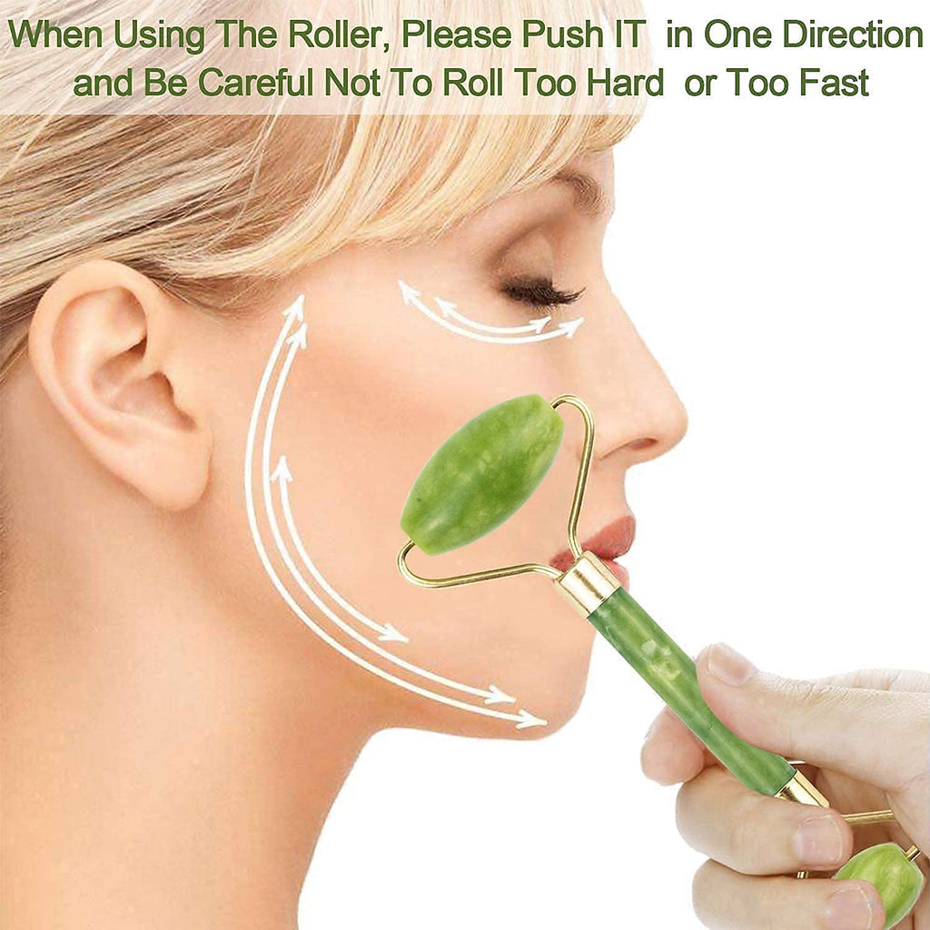 Jade Roller & Gua Sha Set – Natural Face Massager for Anti-Aging, Glowing Skin & Face Shaping (1 Pc)