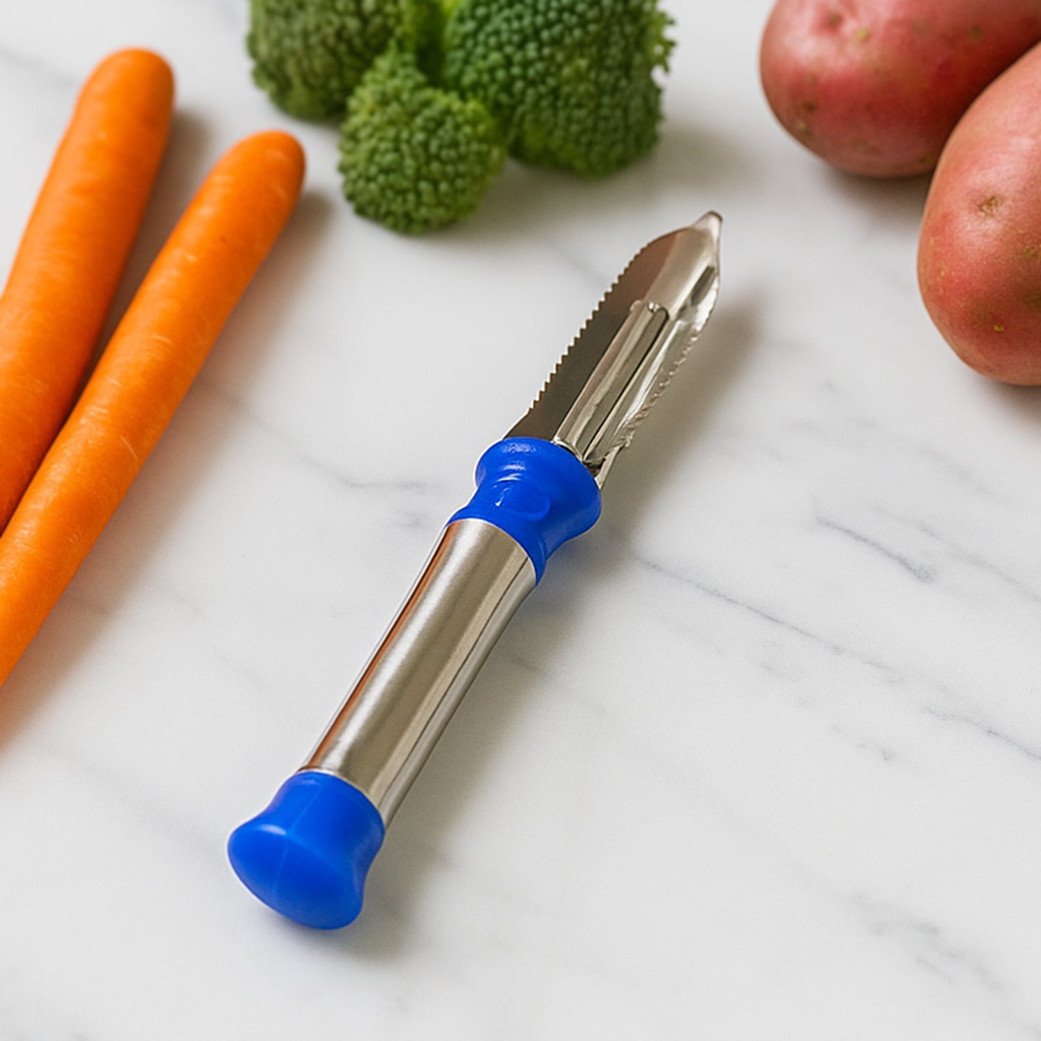 Stainless Steel 2-in-1 Vegetable Peeler - Multifunctional Grater with Hanging Ring (1 pc)
