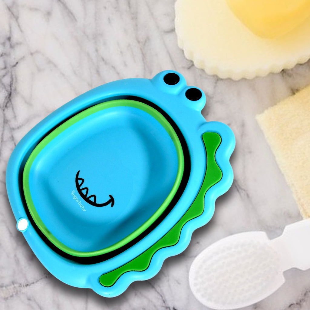 Frog Shape Foldable Baby Wash Basin, Space-Saving Lightweight Face Washing Tub (33×31cm / 1 Pc)