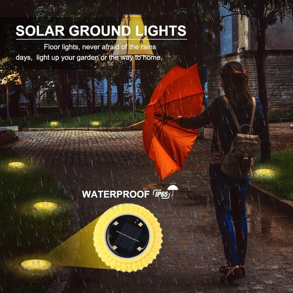 4 Pack Solar Ground Lights, LED Solar Powered Disk Lights Outdoor Waterproof Garden Landscape Lighting for Yard Deck Lawn Pathway Walkway Balcony Decoration