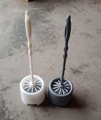 Potted holder with toilet brush, side view