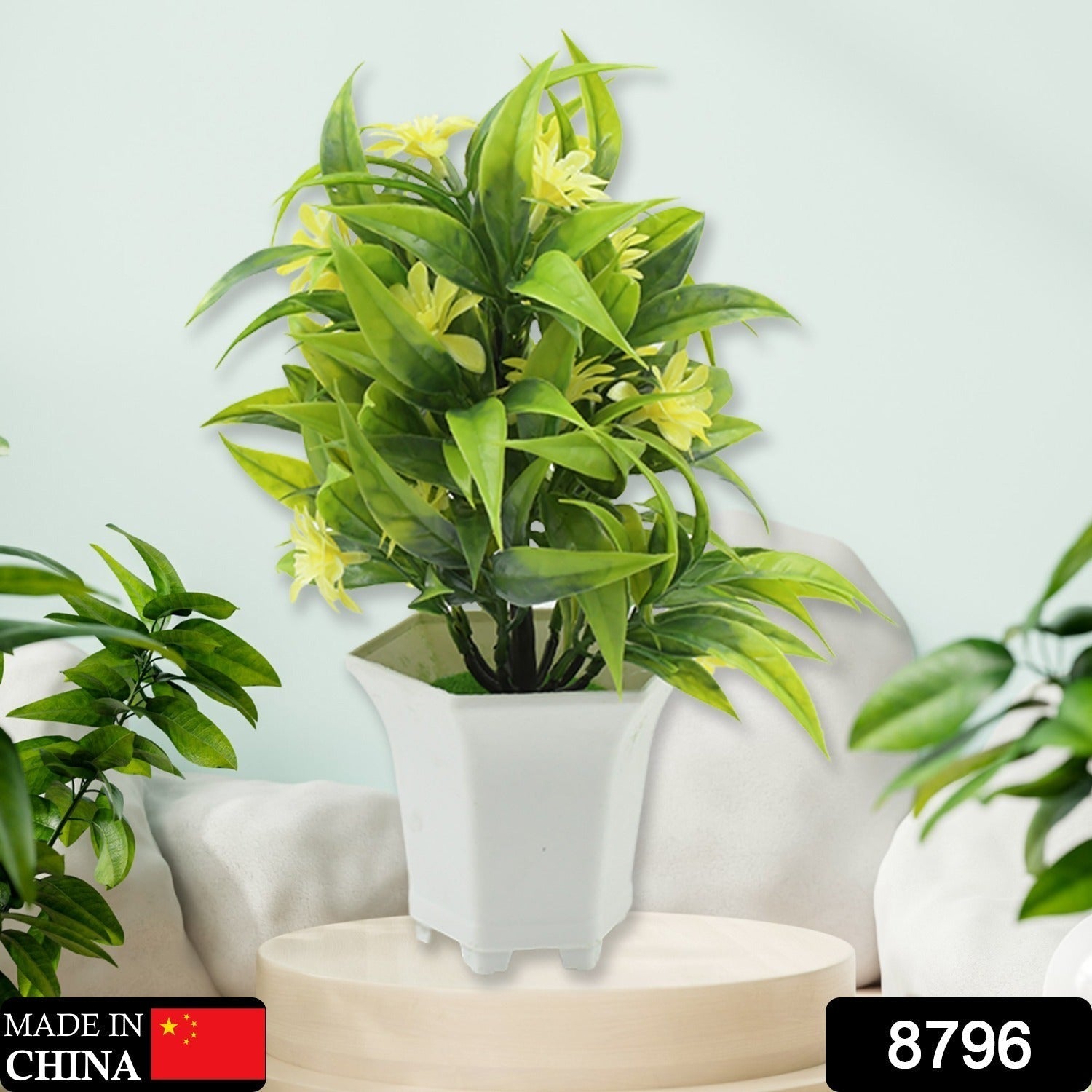 Artificial Flower Plant with Cute Pot – Home & Office Tabletop Decor, Indoor Balcony Plant (1 Pc)
