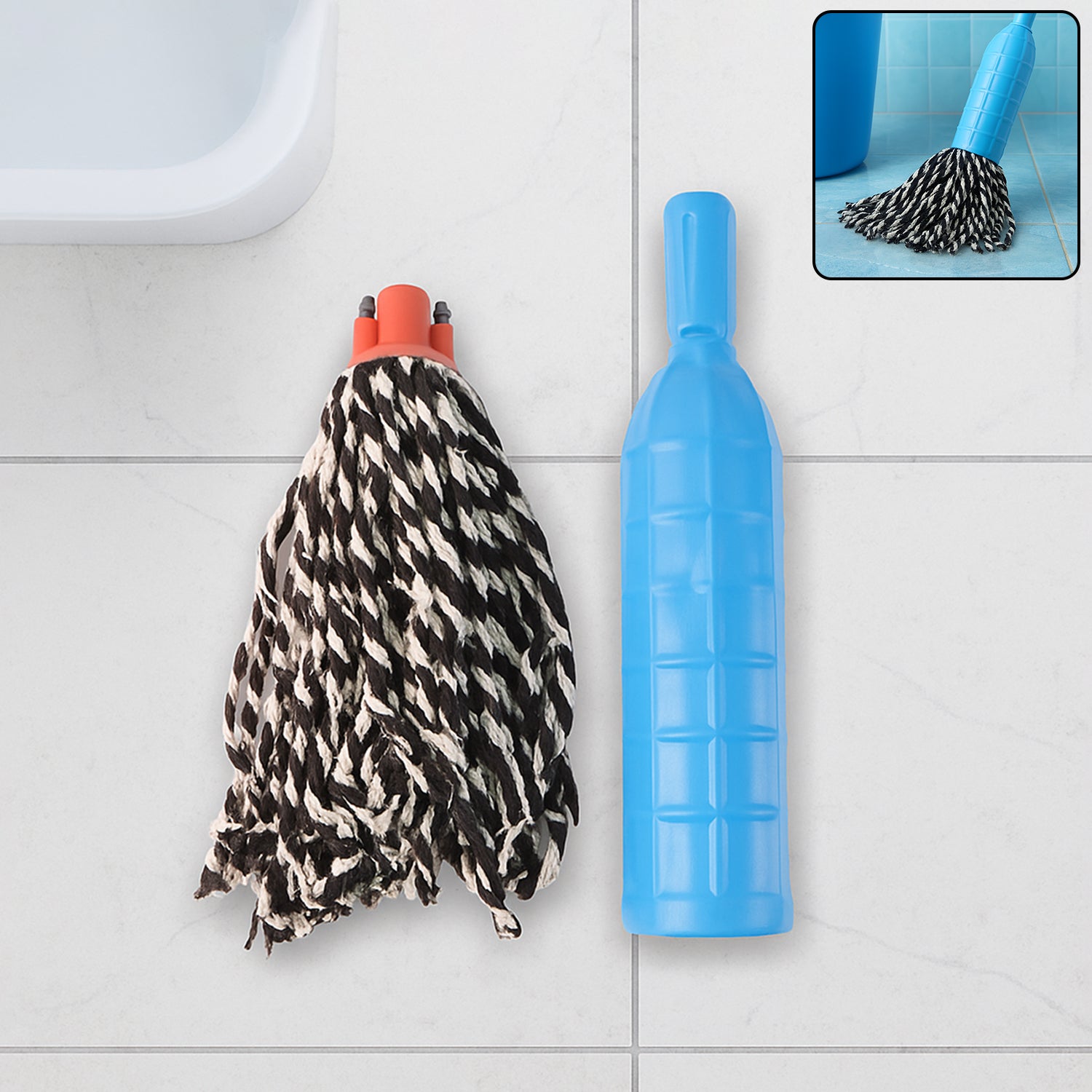 Plastic Mop Refill with Handle Grip – Durable Cotton Yarn Floor Cleaning Mop Head for Household and Commercial Use