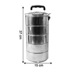 5 Compartment Lunch Box (Stainless Steel): Round Tiffin, Leakproof (16x5")