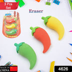 3D Fancy Colorful Chili Shape Erasers – Mini Novelty Eraser Set (3 Pc)