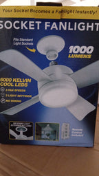 Original Cool LED Socket Fan Light – Ceiling Fan Replacement, 1000 Lumens/5000K, Remote Controlled (Remote Battery Not Included)